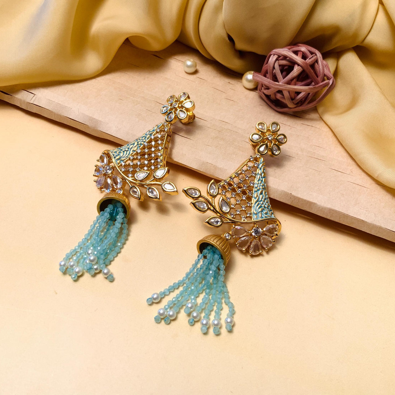 Elegant Pearl Gold Toned Kundan Earrings