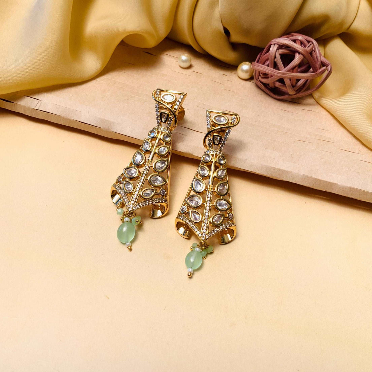Alluring Gold Plated Kundan Earrings - Abdesignsjewellery