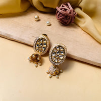 Thumbnail for Beautiful Gold Plated White Kundan Meenakari Jhumki Earrings