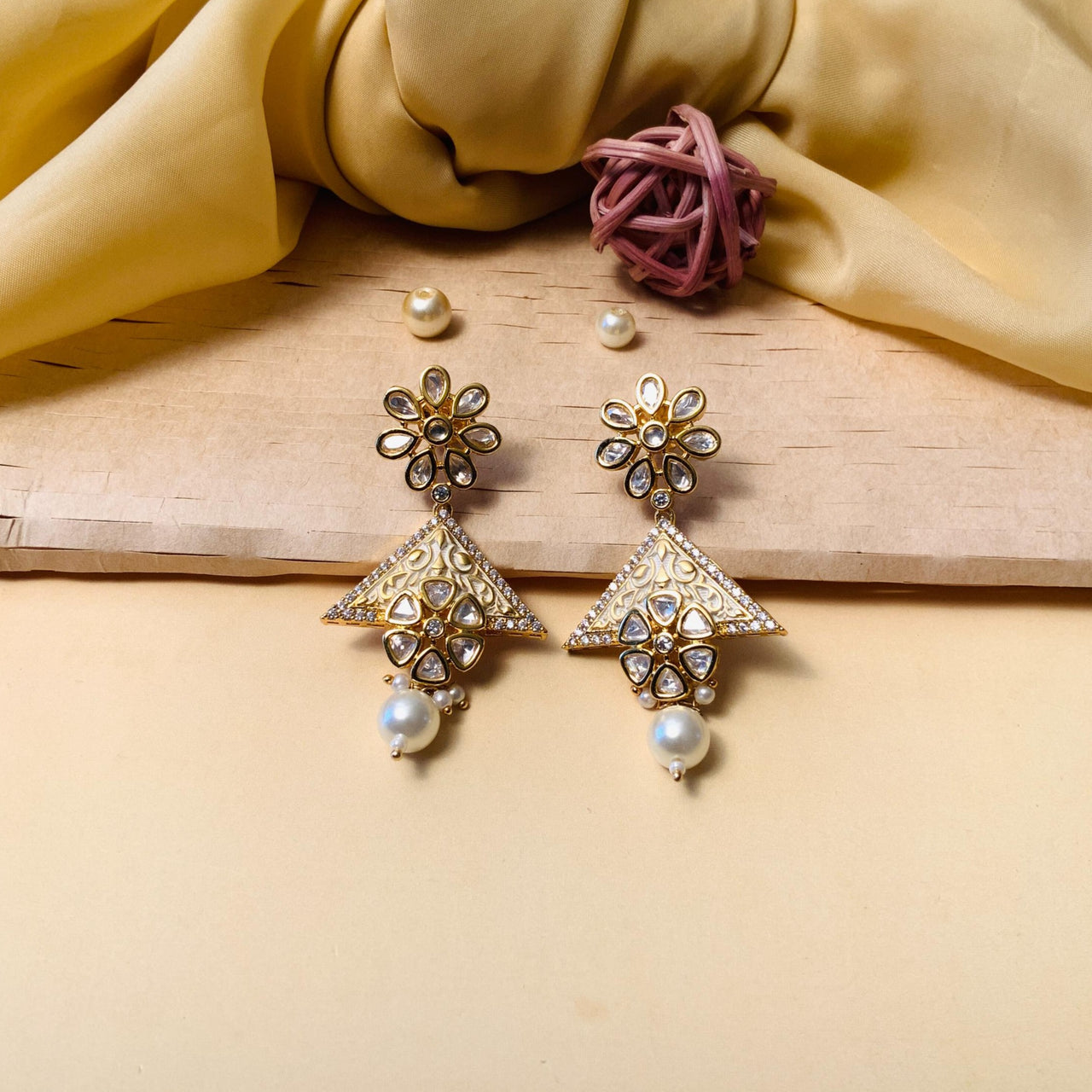 Traditional Gold Plated Studded Kundan Earrings