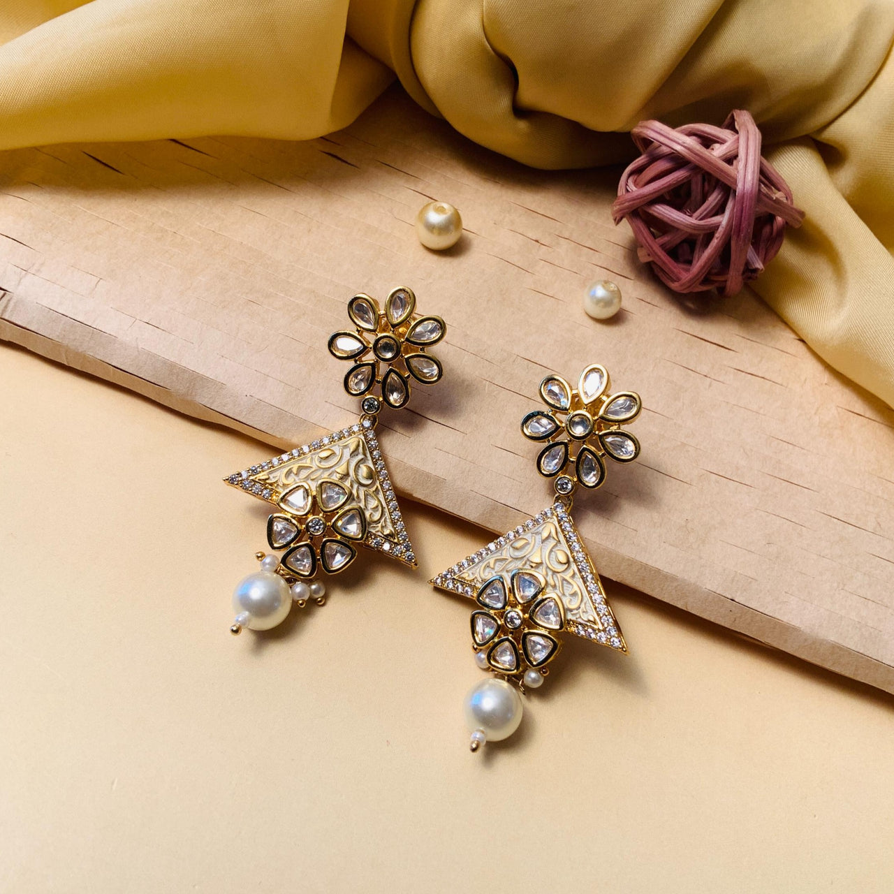 Traditional Gold Plated Studded Kundan Earrings
