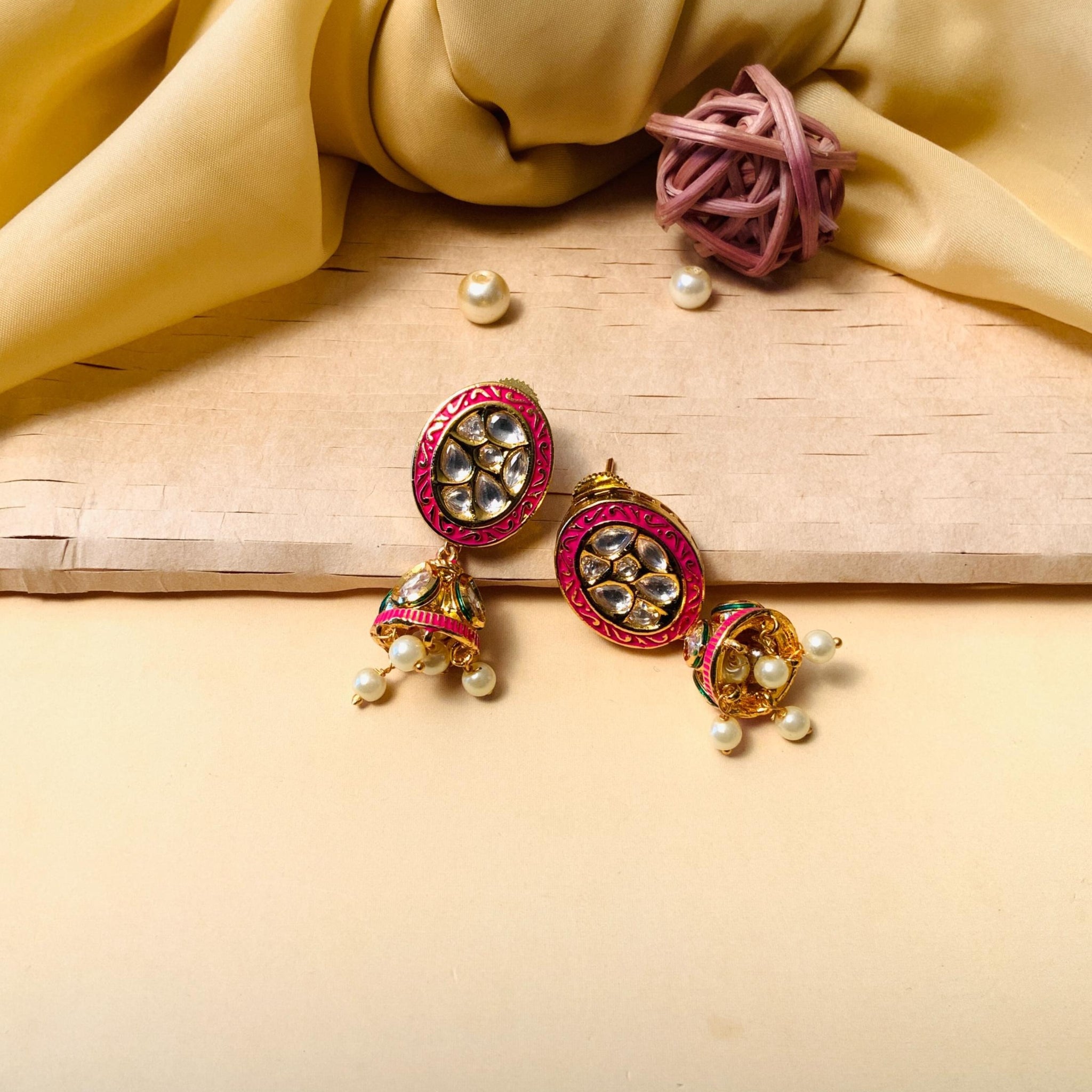 Kundan Pearl Meenakari Fuse Jhumki