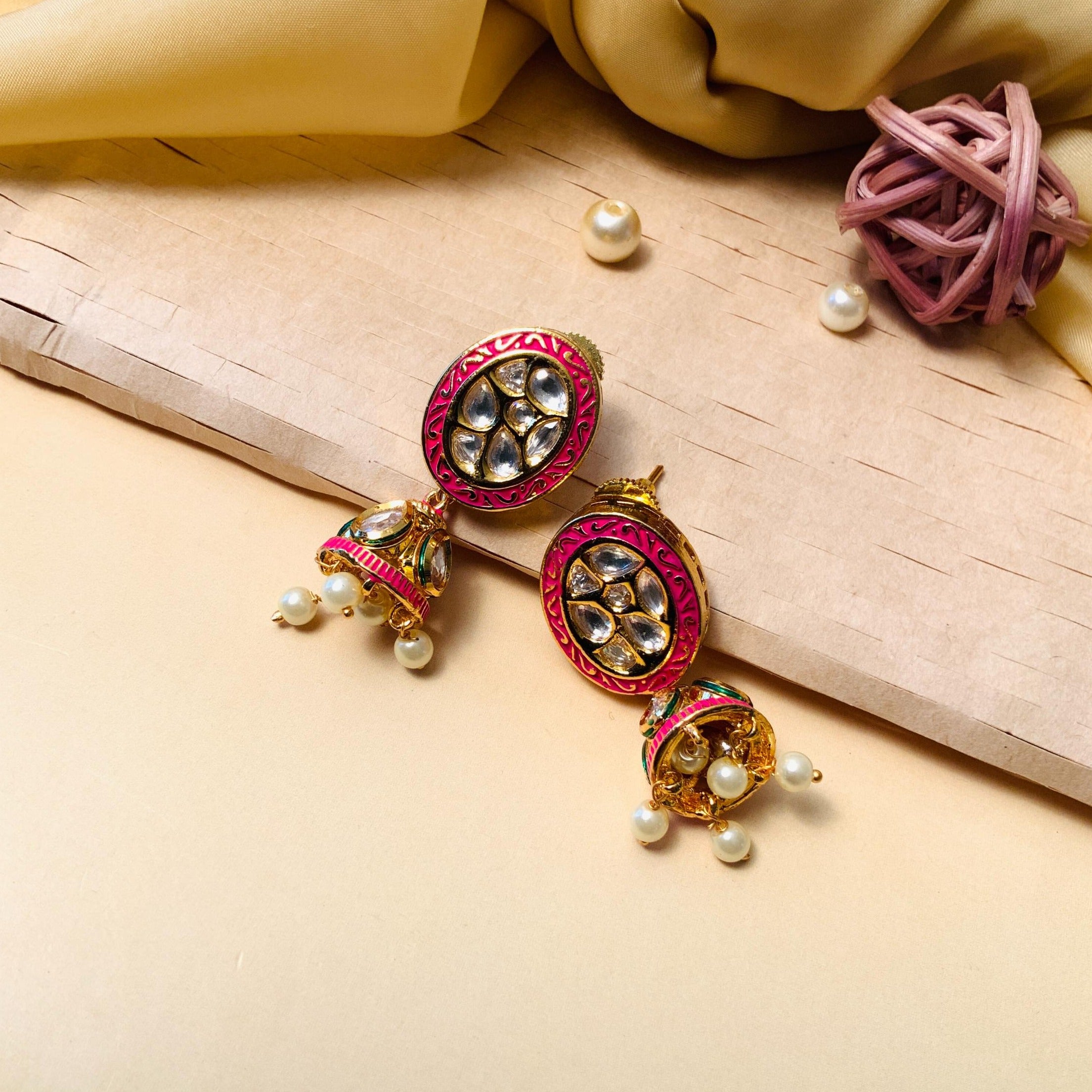 Kundan Pearl Meenakari Fuse Jhumki