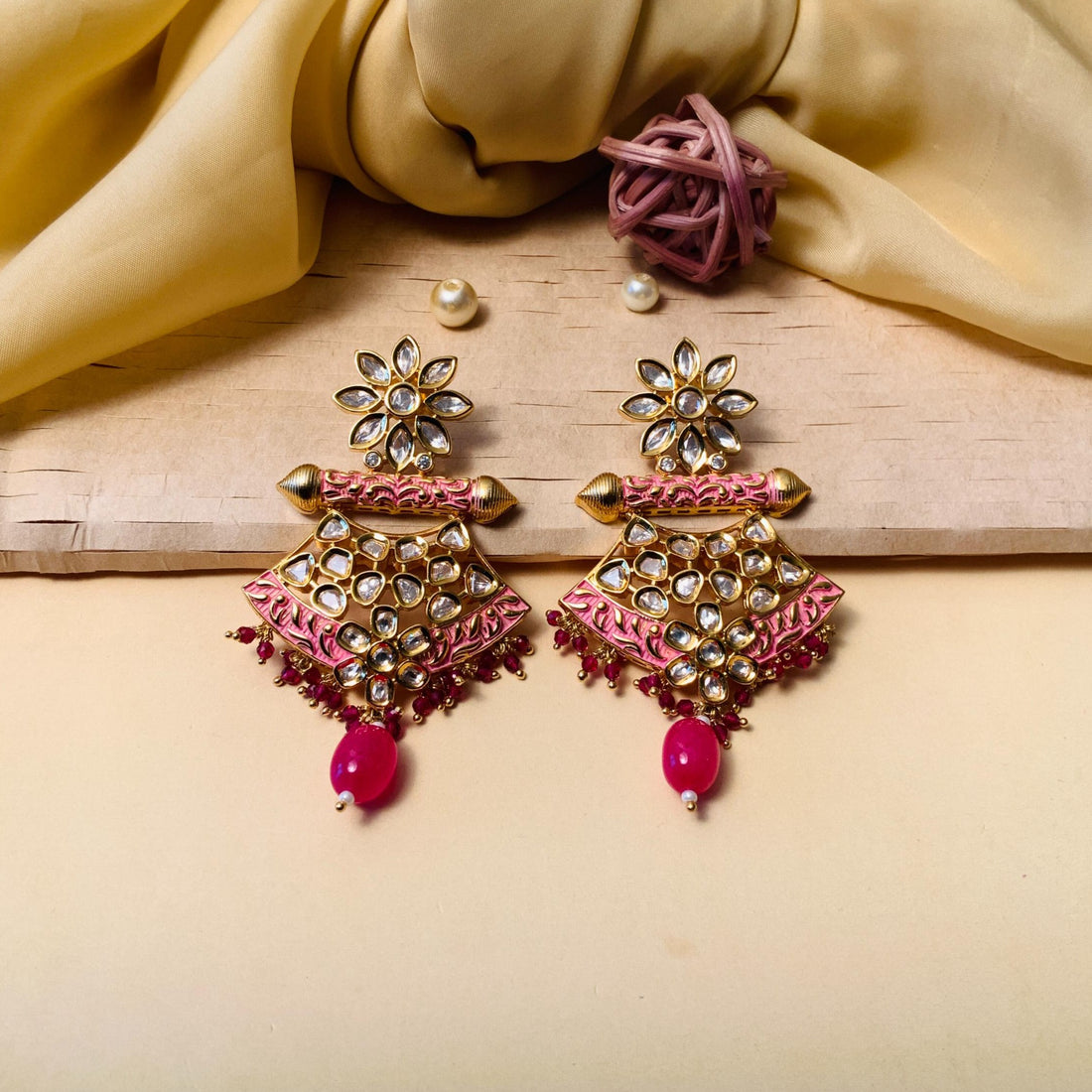 Endearing Meenakari White Kundan Dangler Earrings - Abdesignsjewellery