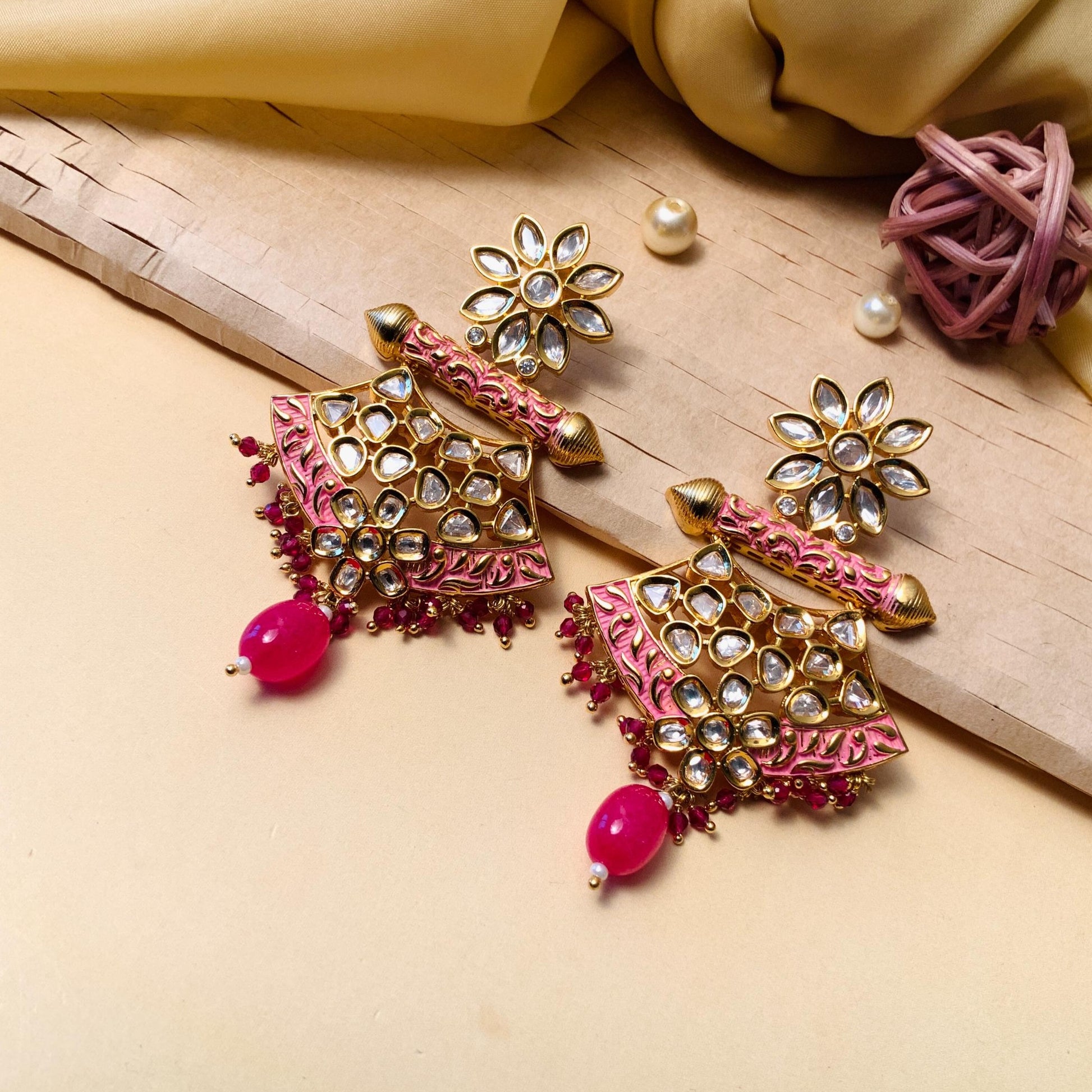 Endearing Meenakari White Kundan Dangler Earrings - Abdesignsjewellery