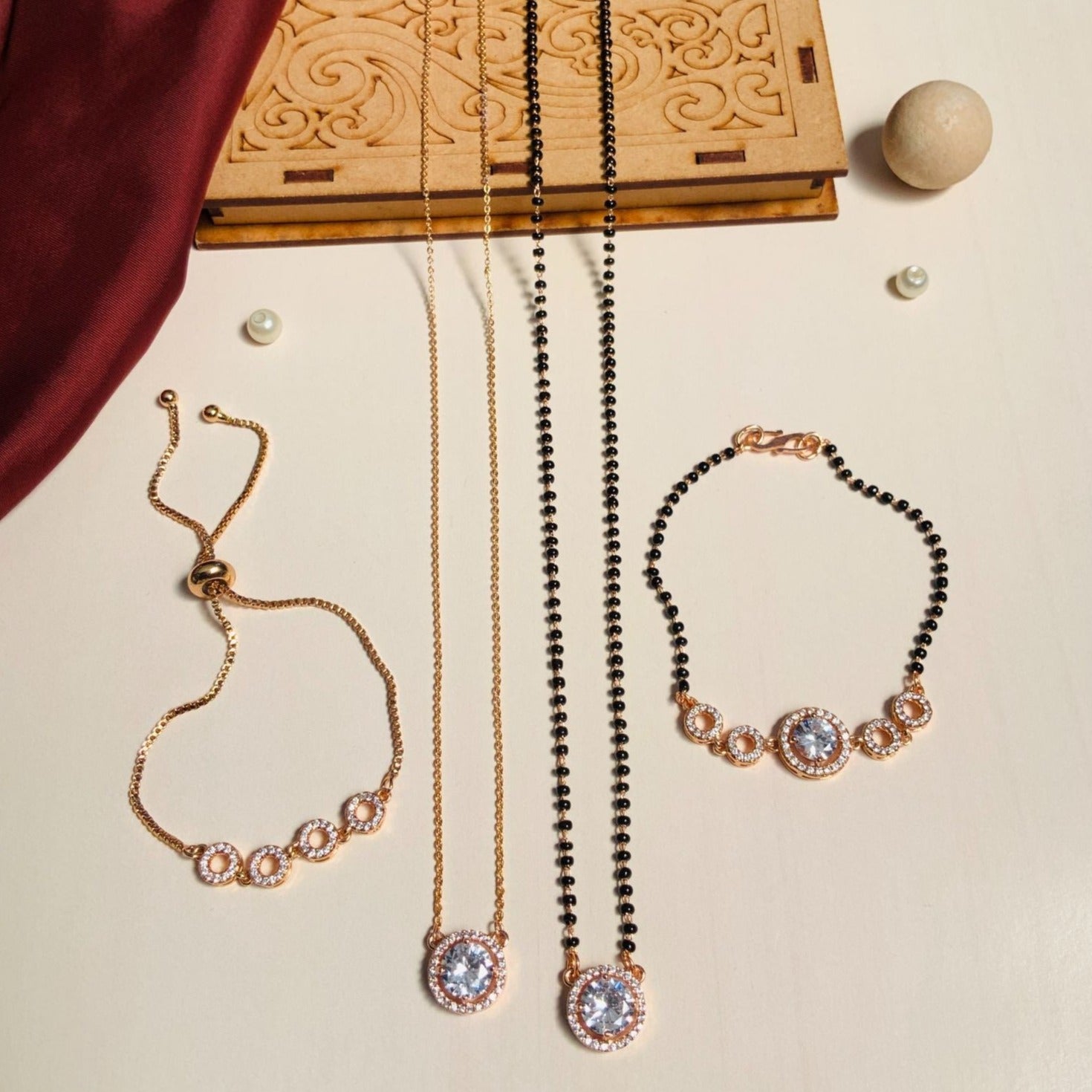 Beautiful RoseGold Plated American Diamond Mangalsutra Combo - Abdesignsjewellery