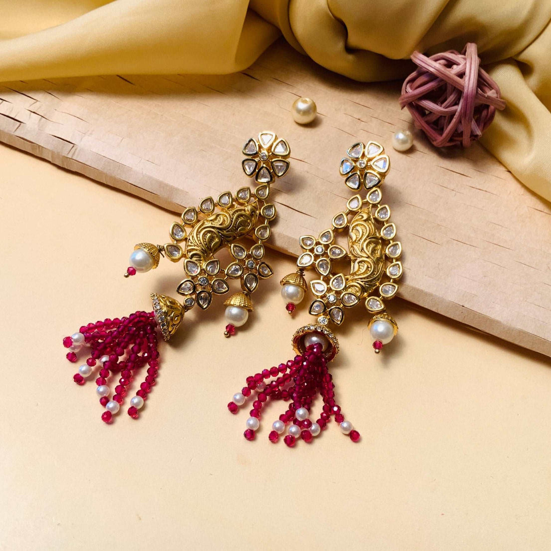 Adorable Gold Plated Kundan Pearl Studded Earrings - Abdesignsjewellery
