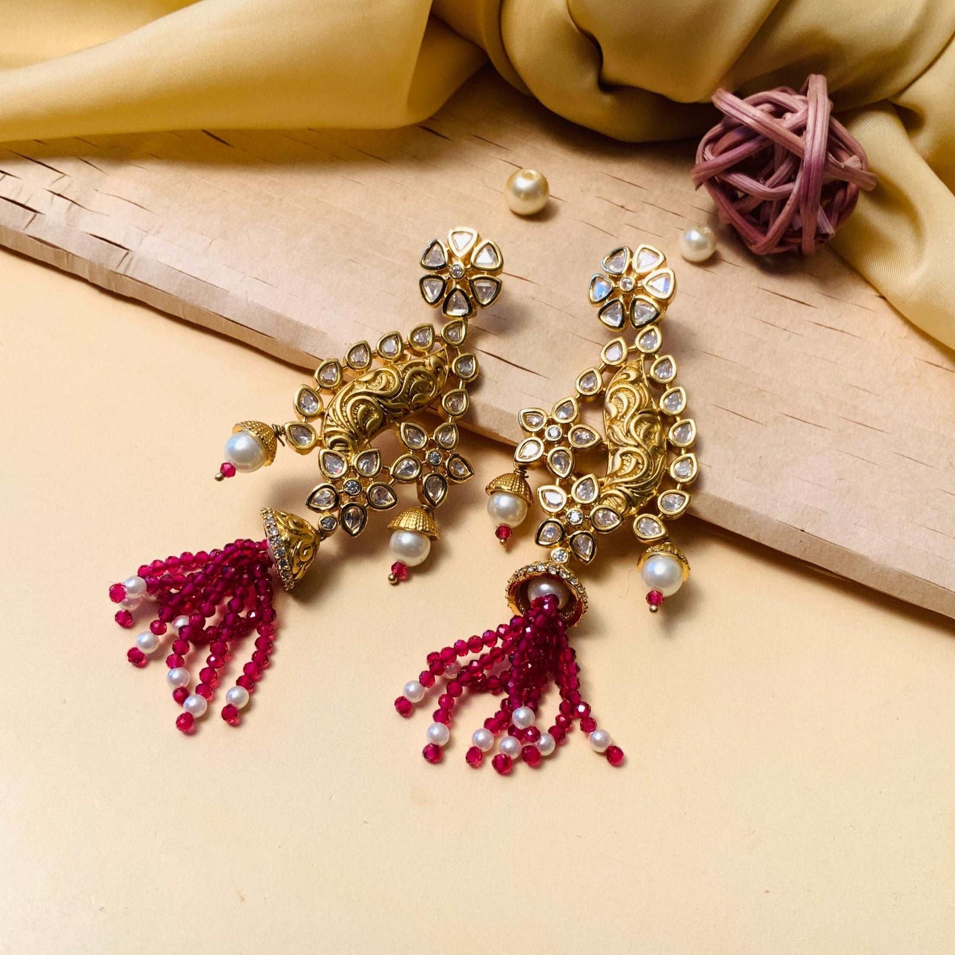 Adorable Gold Plated Kundan Pearl Studded Earrings - Abdesignsjewellery
