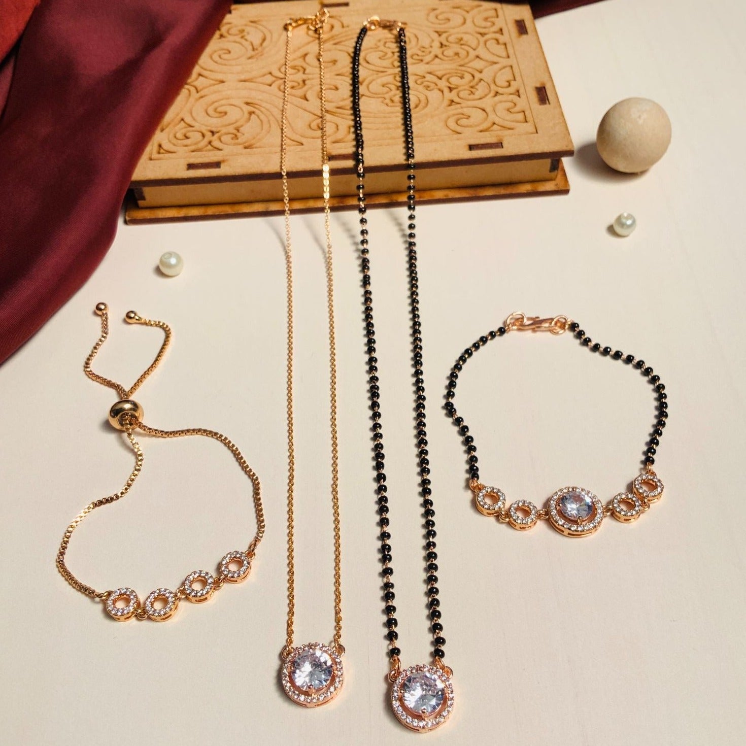 Beautiful RoseGold Plated American Diamond Mangalsutra Combo - Abdesignsjewellery