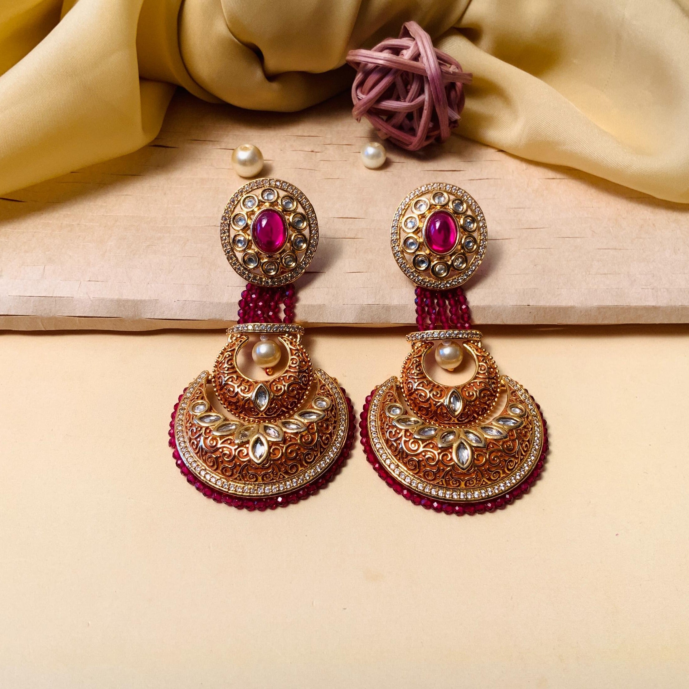 Traditional Gold Plated Kundan Studded Earrings