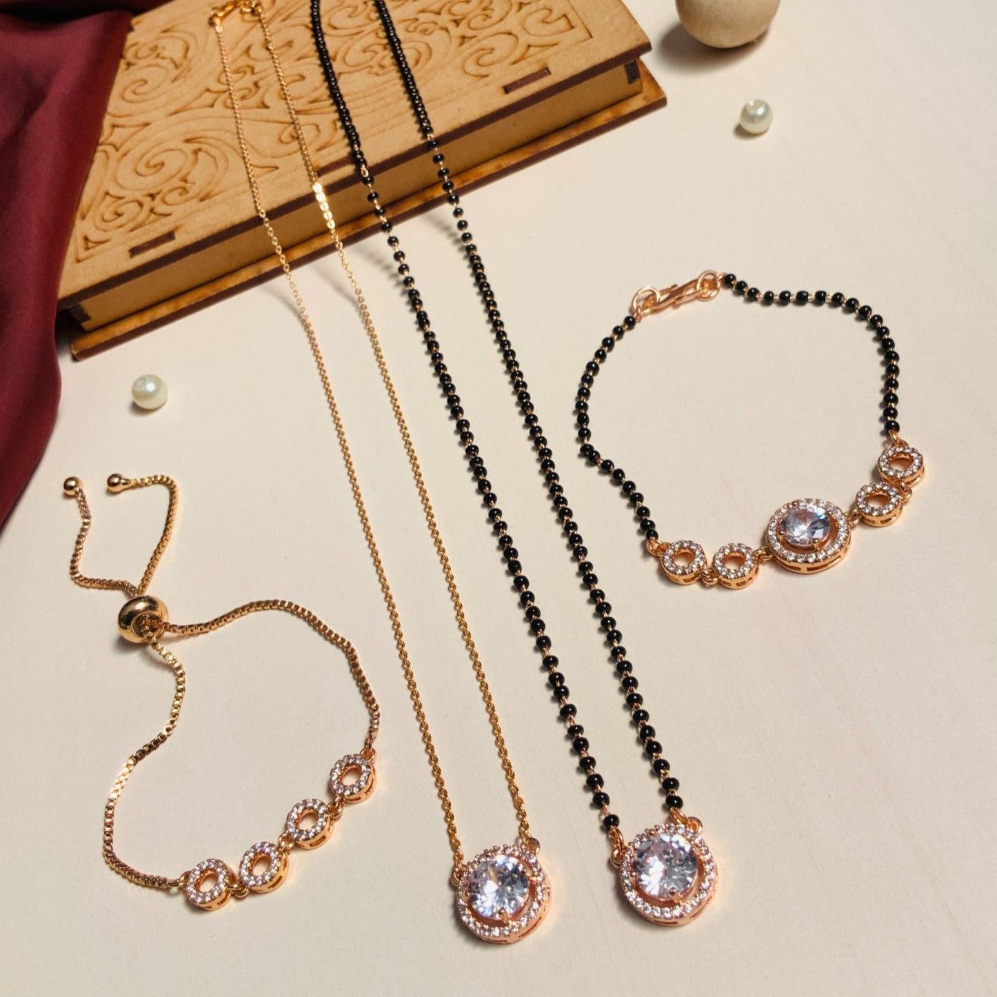 Beautiful RoseGold Plated American Diamond Mangalsutra Combo - Abdesignsjewellery