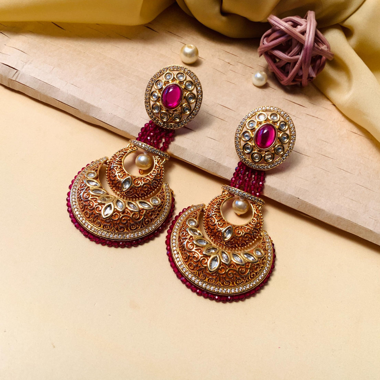 Traditional Gold Plated Kundan Studded Earrings