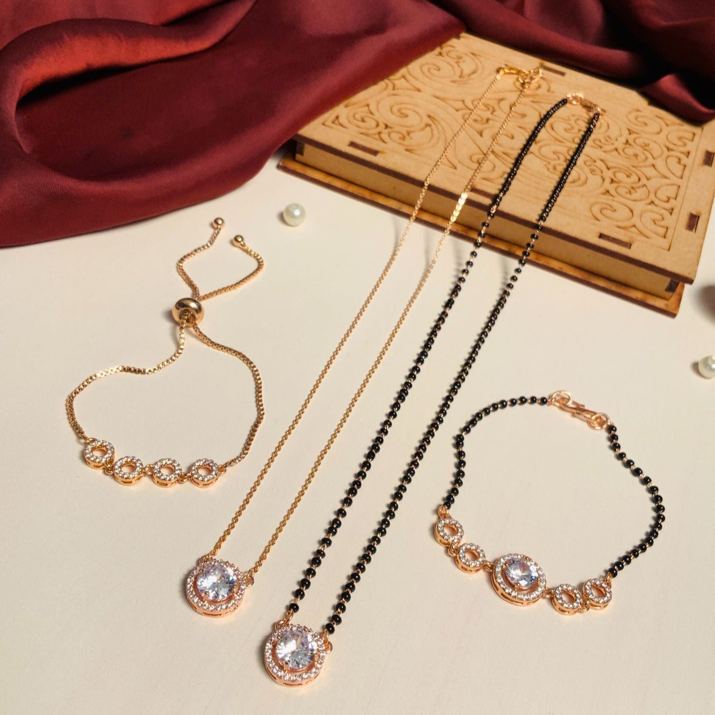Beautiful RoseGold Plated American Diamond Mangalsutra Combo - Abdesignsjewellery