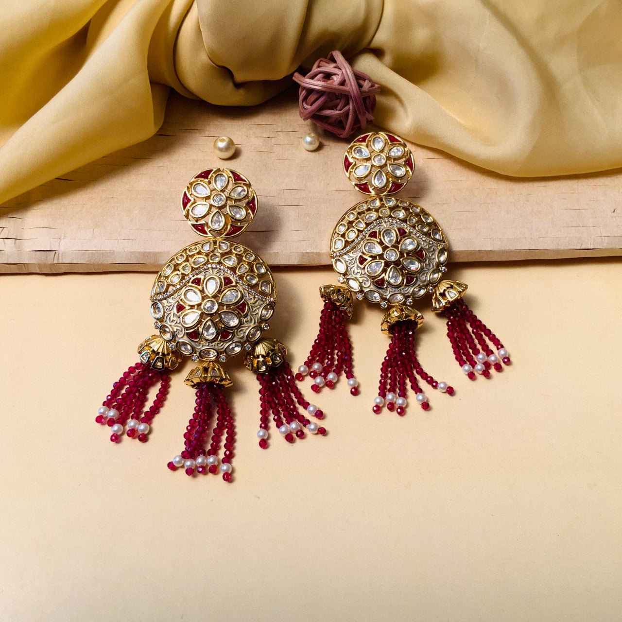 Beautiful Gold Plated Kundan Pearl Earrings - Abdesignsjewellery