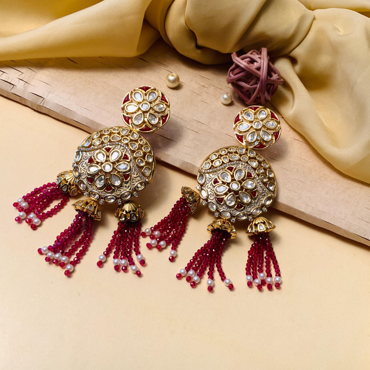 Beautiful Gold Plated Kundan Pearl Earrings - Abdesignsjewellery