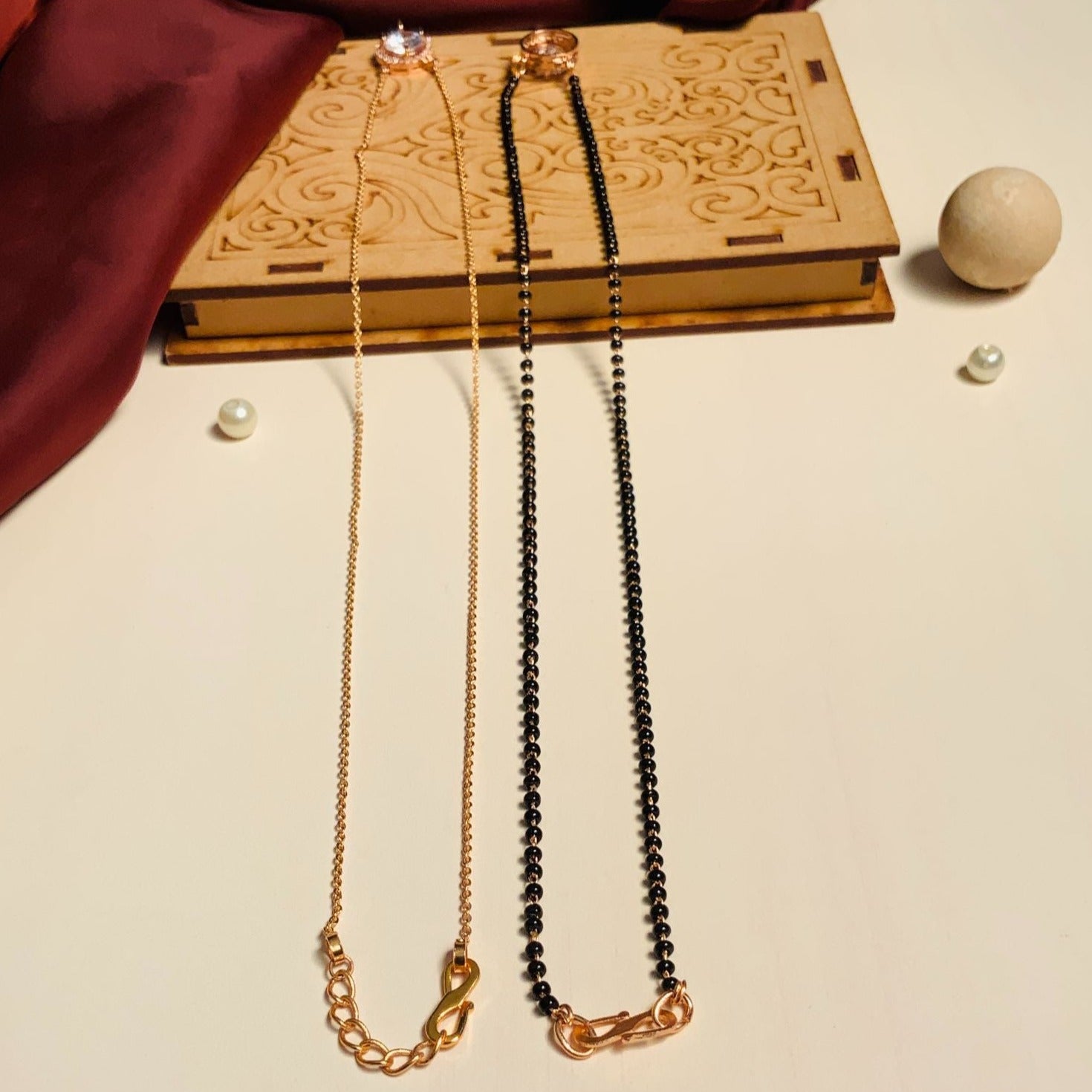 Beautiful RoseGold Plated American Diamond Mangalsutra Combo - Abdesignsjewellery