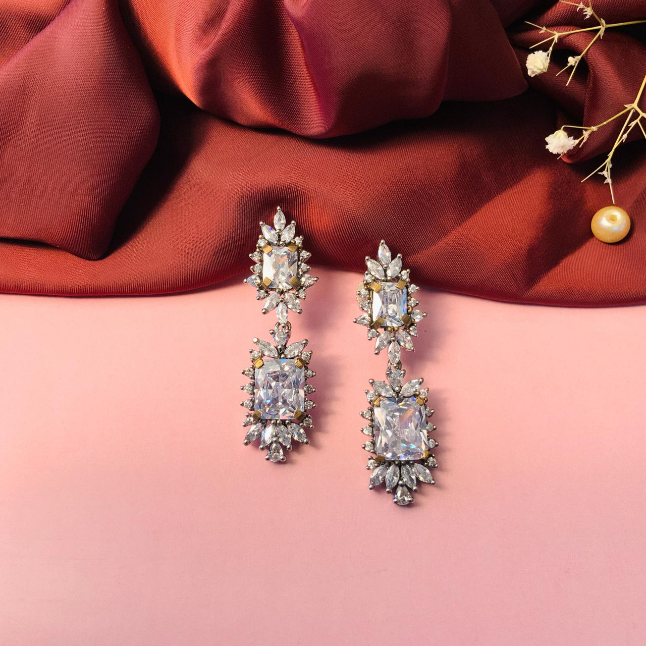 Charming Silver Tone White Crystal CZ Earrings - Abdesignsjewellery