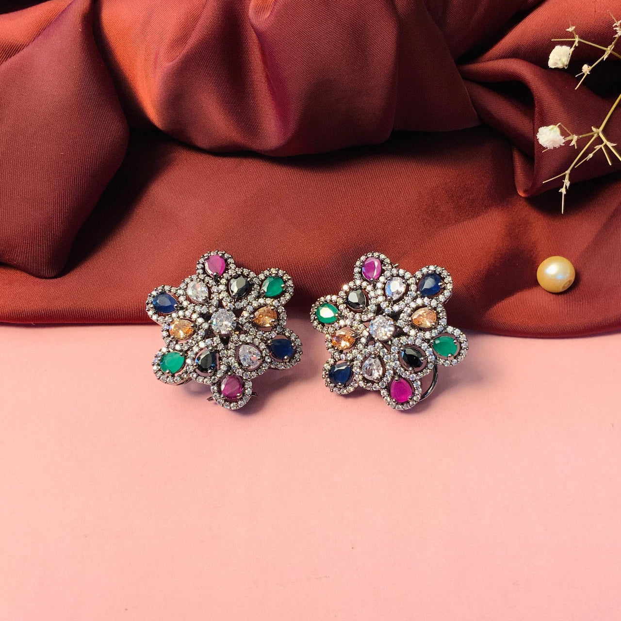 Enchanting Victorian Multi Stone Stud Earrings - Abdesignsjewellery