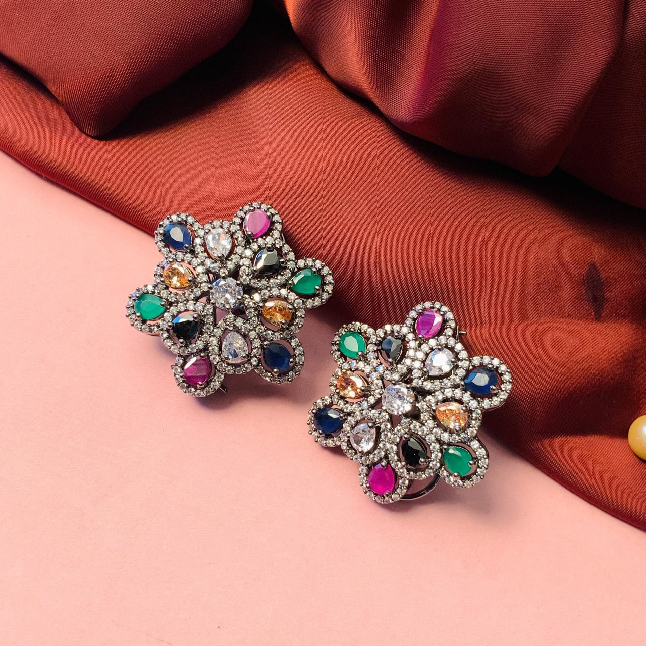 Enchanting Victorian Multi Stone Stud Earrings - Abdesignsjewellery