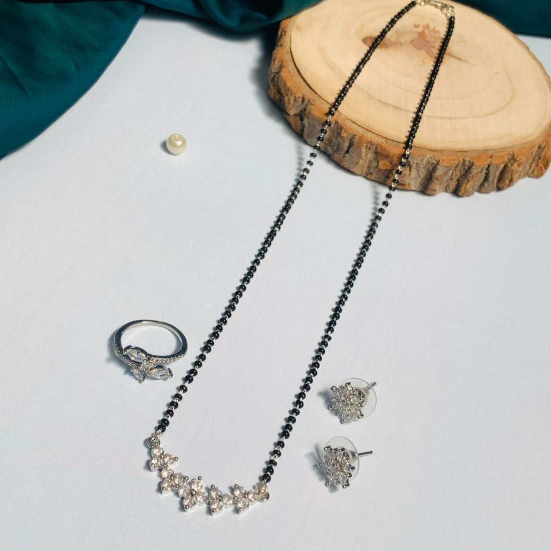 Enchanting Silver Plated American Diamond Mangalsutra Combo - Abdesignsjewellery