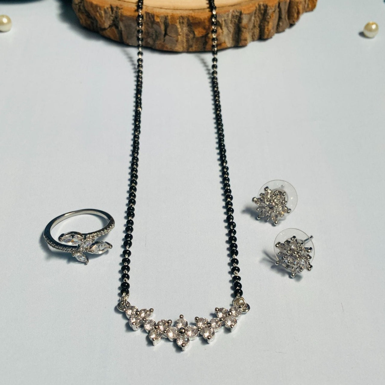 Enchanting Silver Plated American Diamond Mangalsutra Combo - Abdesignsjewellery