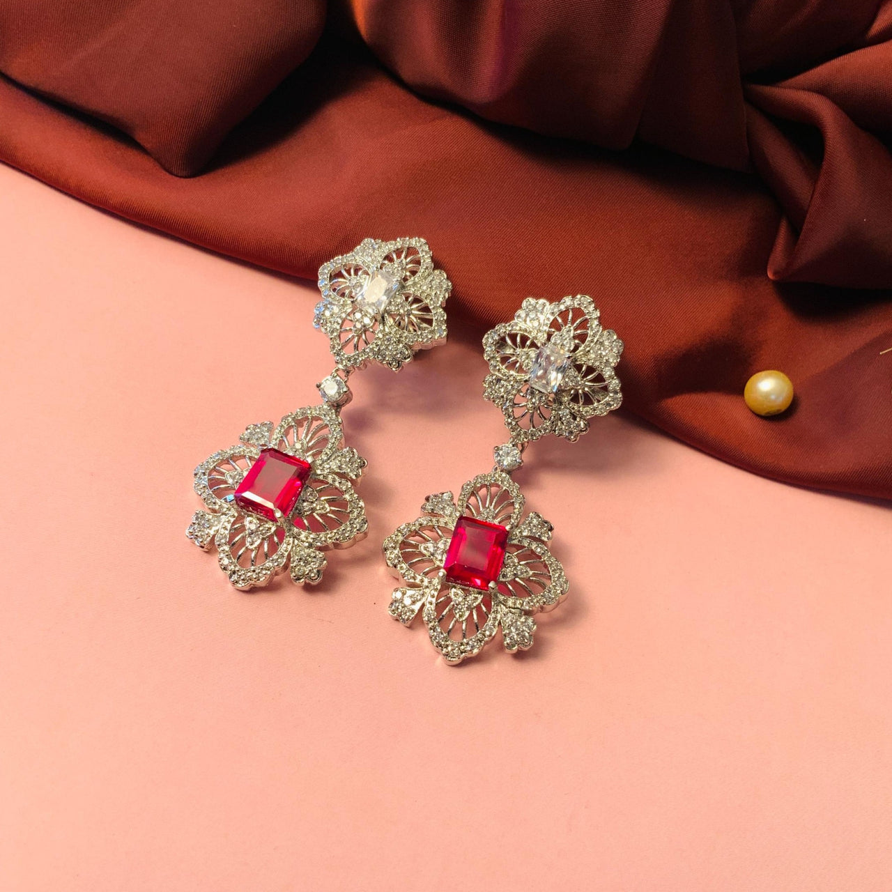 Sparkling Elegance Flower Cut CZ Silver Plated Earrings