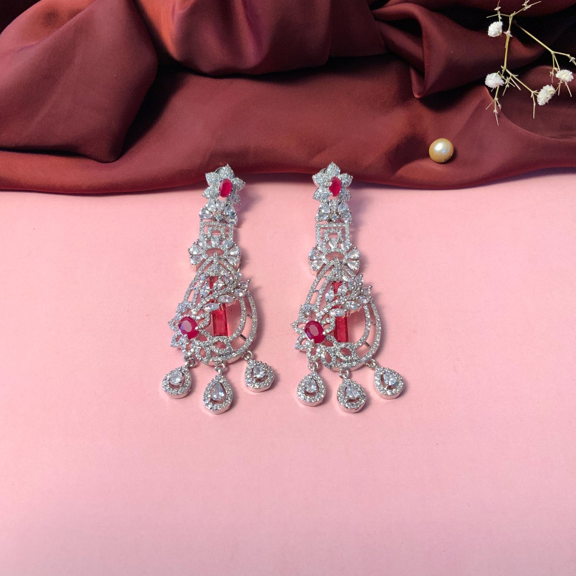 Endearing Silver Plated American Diamond Dangler Earrings - Abdesignsjewellery