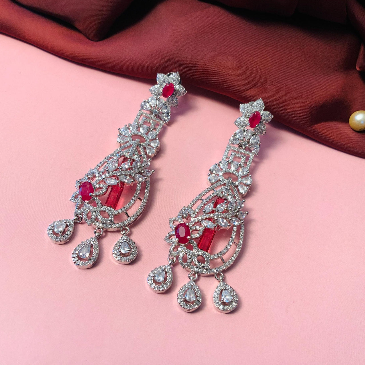 Endearing Silver Plated American Diamond Dangler Earrings - Abdesignsjewellery