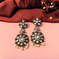 Thumbnail for Silver Plated Moissanite Polki & Ruby Long Earrings