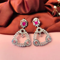 Thumbnail for Elegant Silver Finish Dark Pink Stone Dangler Earrings - Abdesignsjewellery