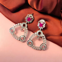 Thumbnail for Elegant Silver Finish Dark Pink Stone Dangler Earrings