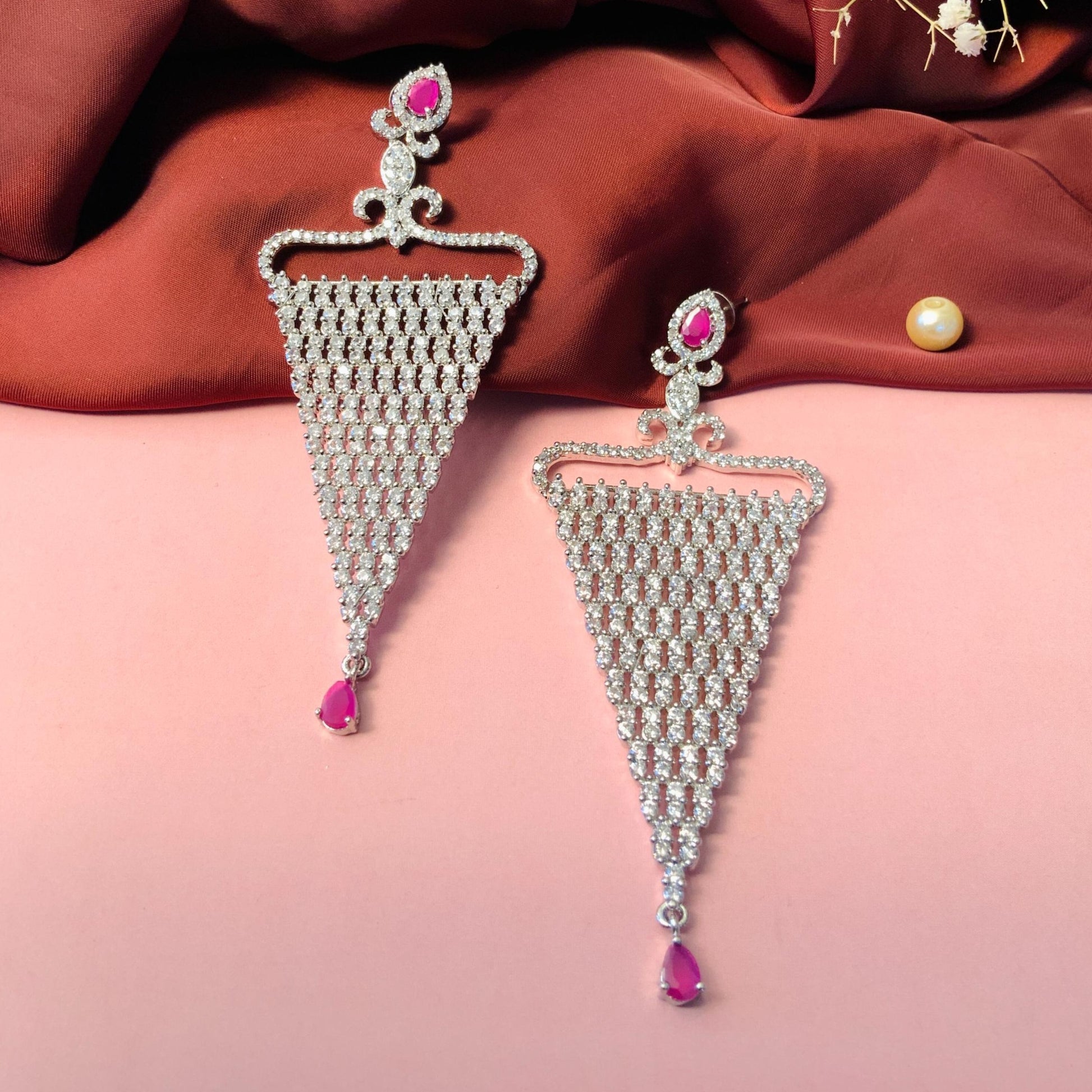 Classy CZ Cocktail Silver Toned Earrings - Abdesignsjewellery