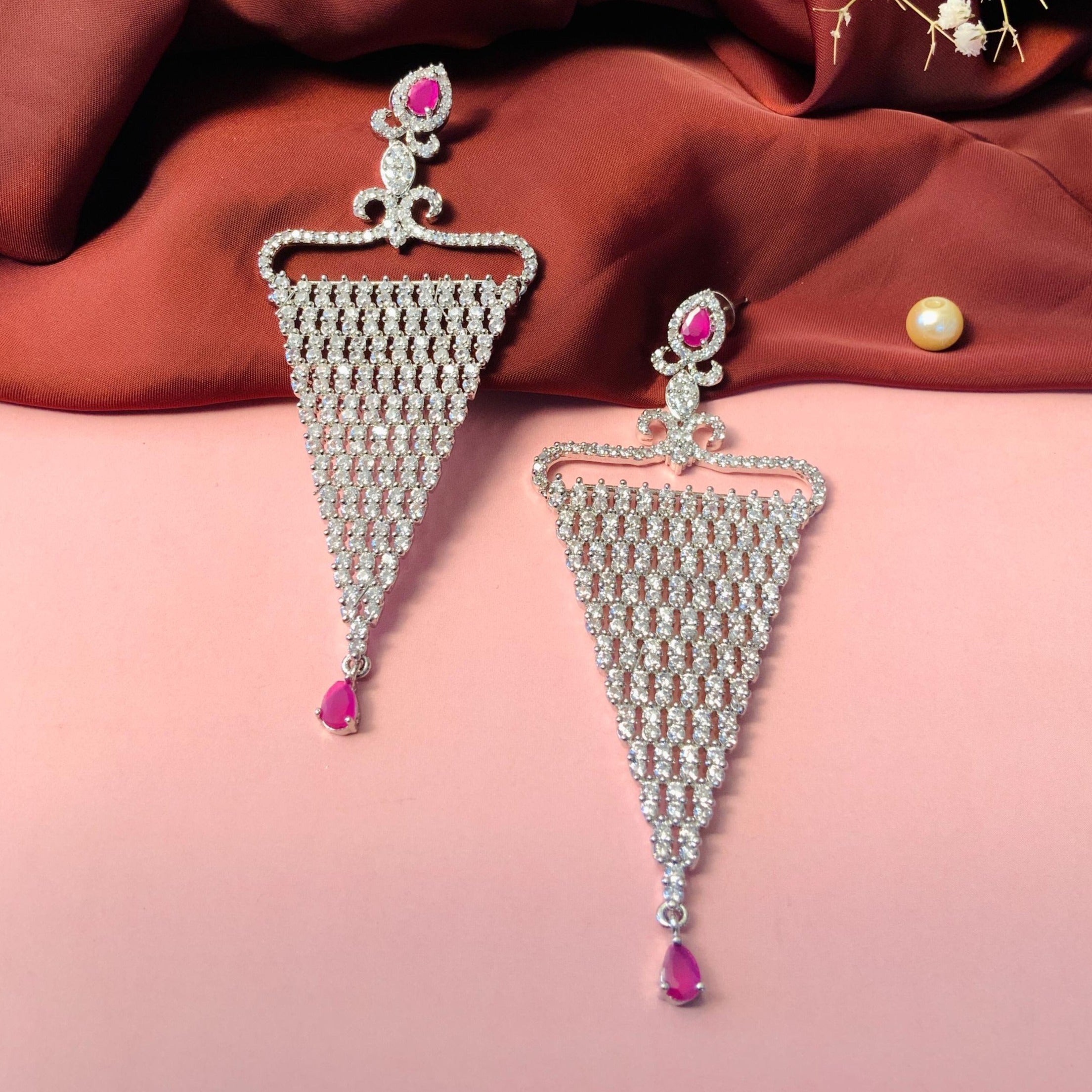 Classy CZ Cocktail Silver Toned Earrings - Abdesignsjewellery