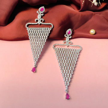 Classy CZ Cocktail Silver Toned Earrings - Abdesignsjewellery