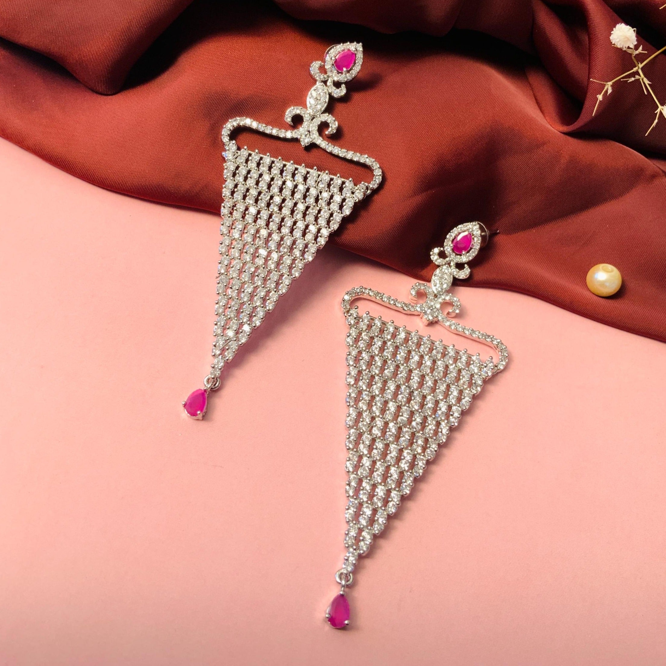 Classy CZ Cocktail Silver Toned Earrings - Abdesignsjewellery