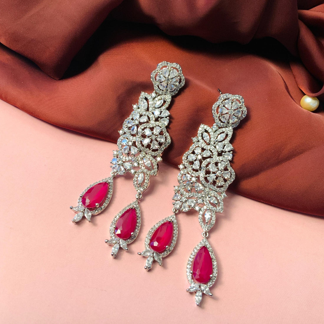Princess Style Fancy Cut Zircon Silver Plated Earrings