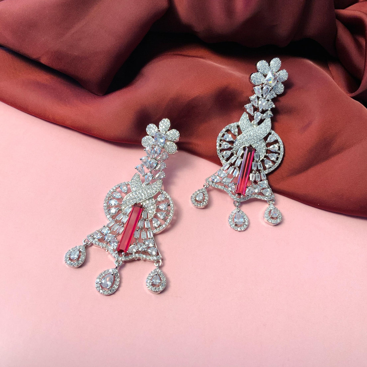 Classy Dark Pink CZ American Diamond Silver Plated Dangler - Abdesignsjewellery