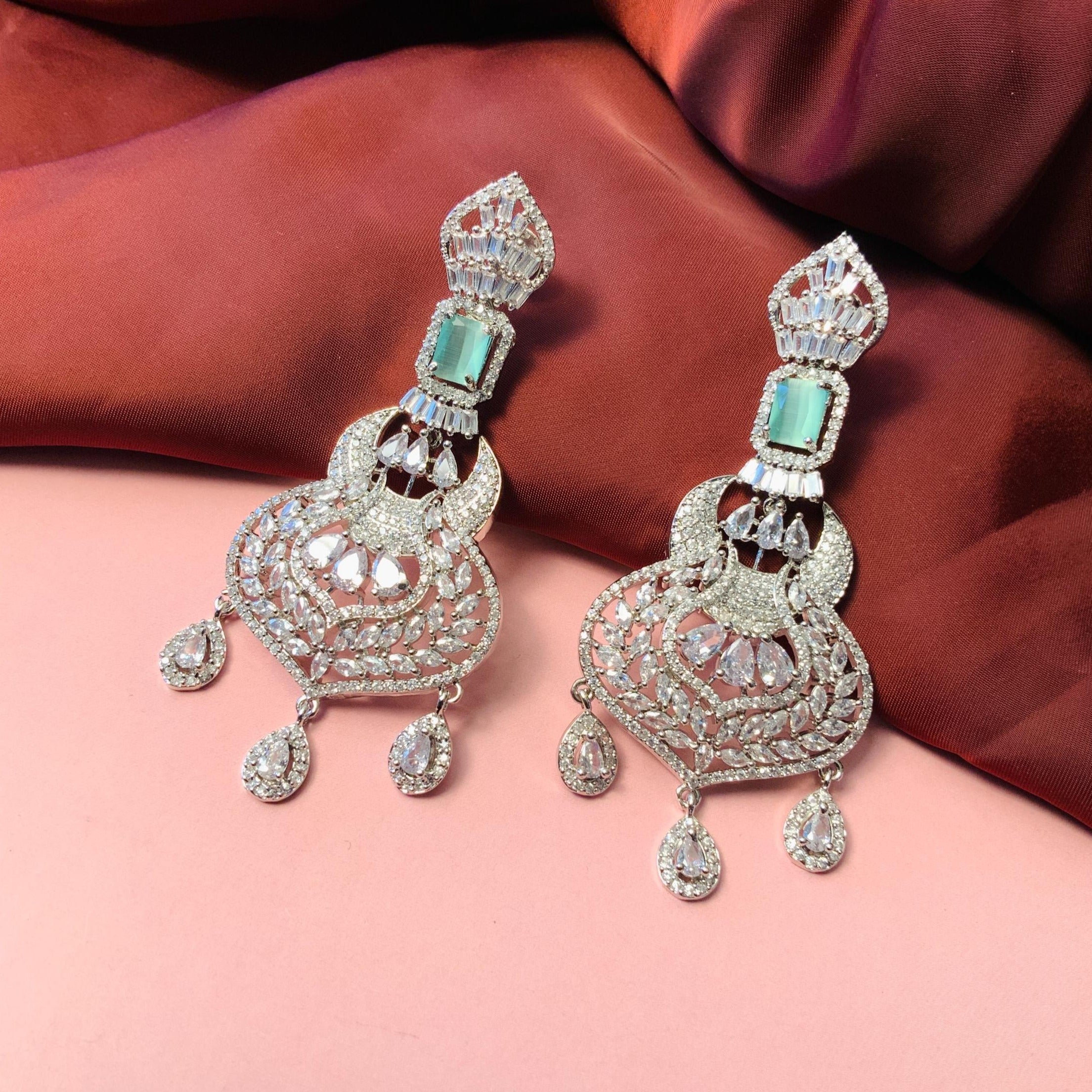 Stunning American Diamond Silver Toned Earrings