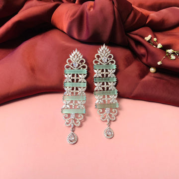 Silver Plated Festive Sparkling Light Green Earrings