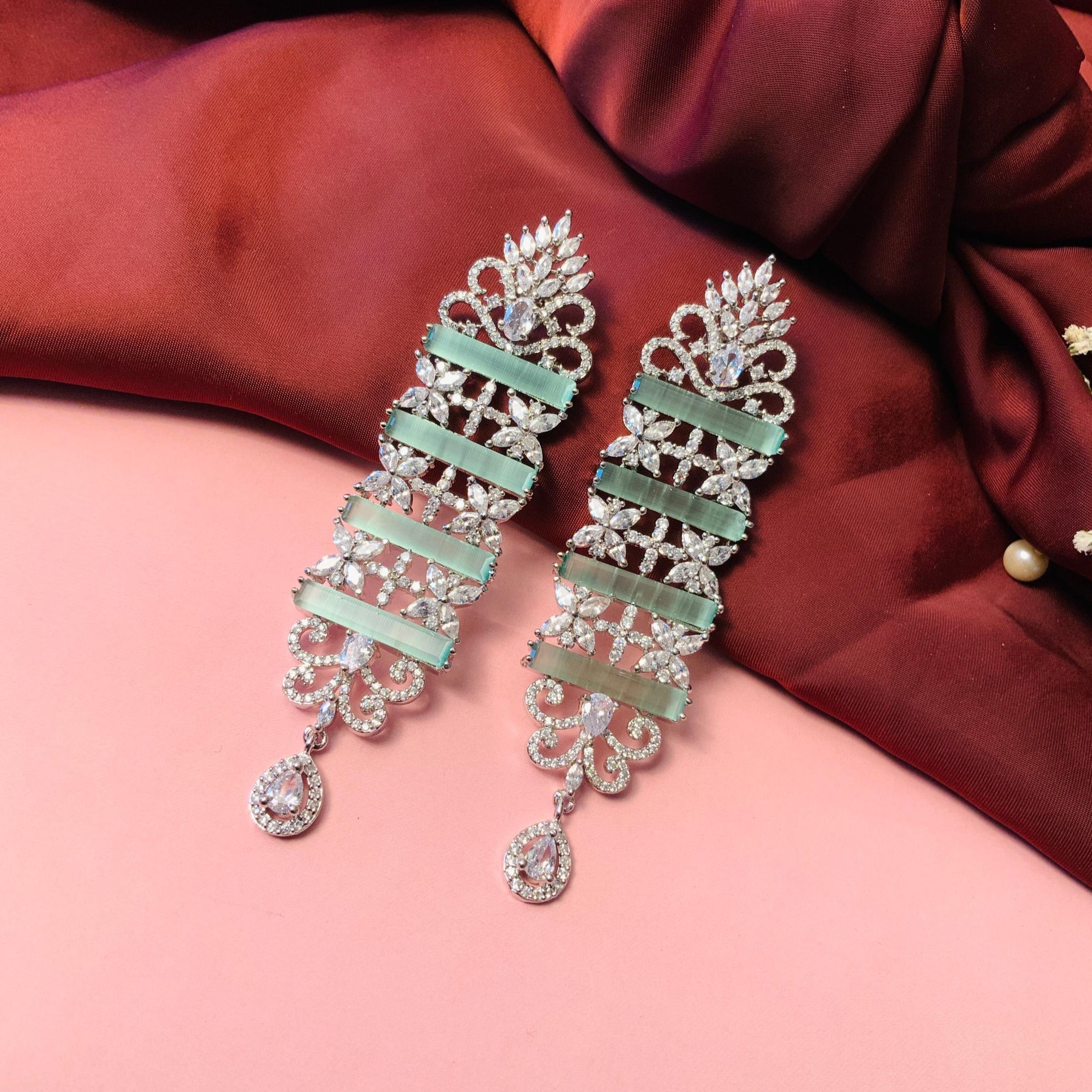 Silver Plated Festive Sparkling Light Green Earrings