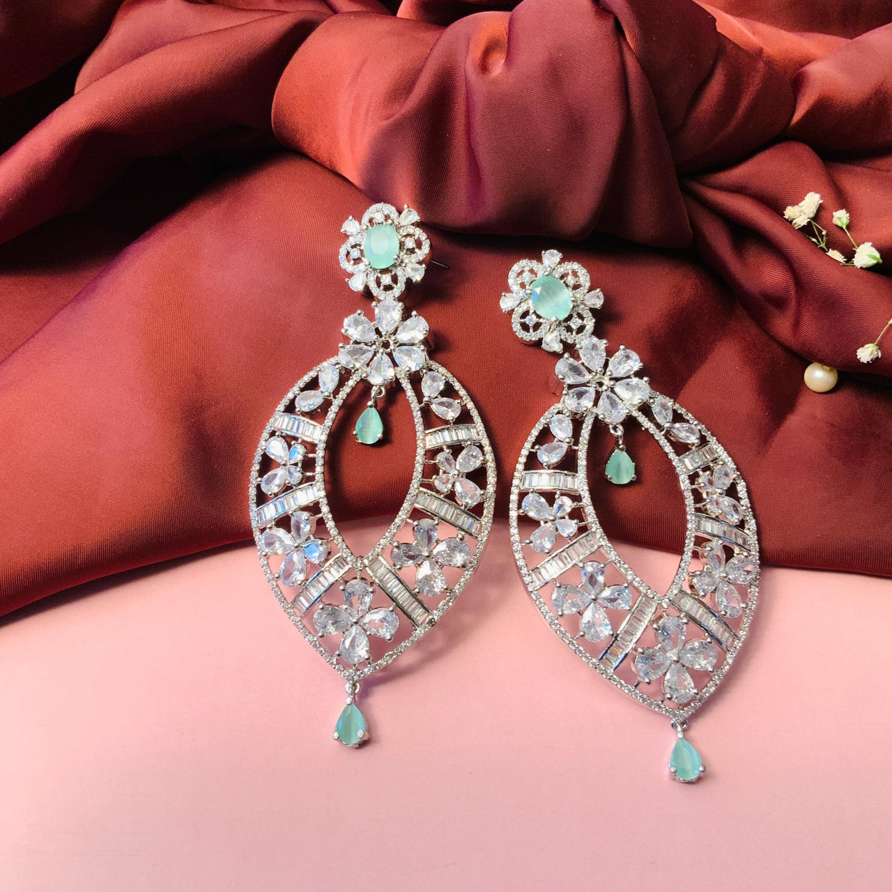 Endearing Light Green Silver Plated Cubic Zirconia Studded Earrings