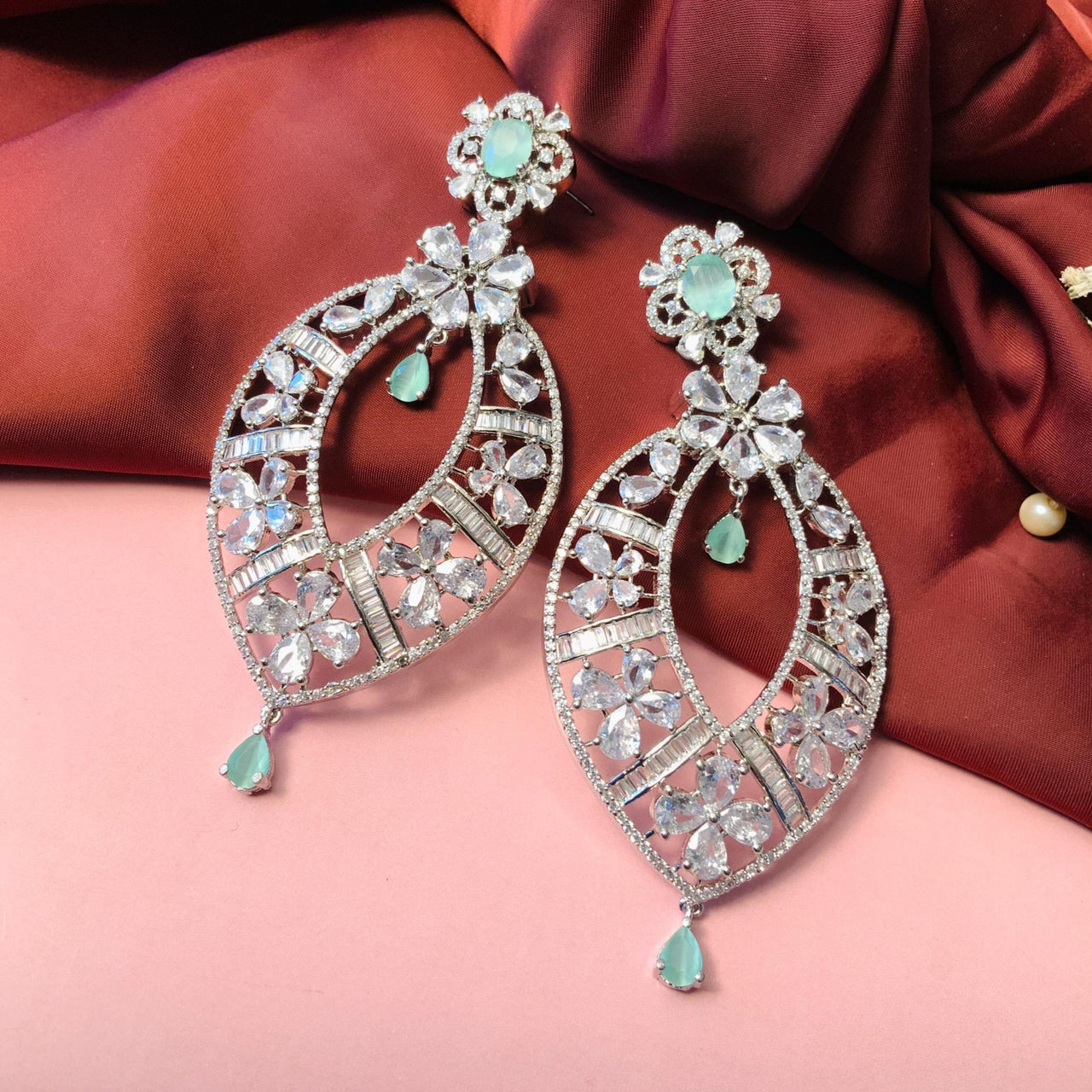 Endearing Light Green Silver Plated Cubic Zirconia Studded Earrings