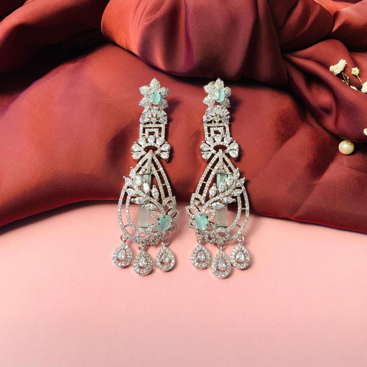 Adorable American Diamond Floral Embellished Silver Plated Earring - Abdesignsjewellery