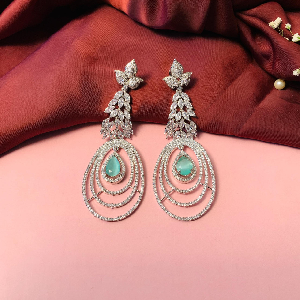 Silver Plated American Diamond Cocktail Earrings