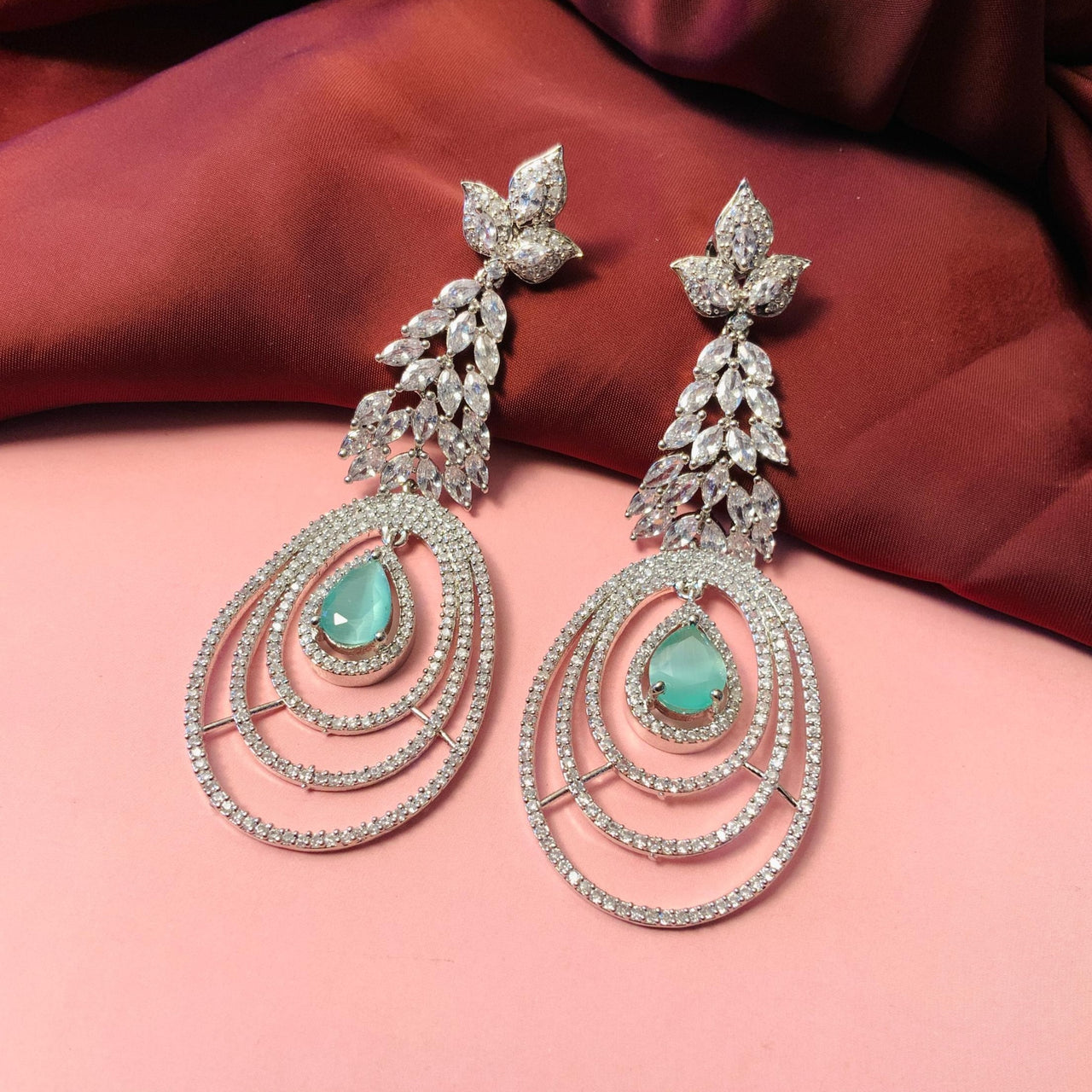 Silver Plated American Diamond Cocktail Earrings