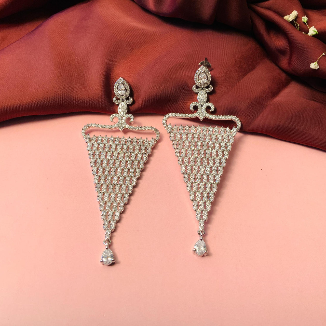 Attractive Contemporary Silver Plated American Diamond Drop Earrings - Abdesignsjewellery