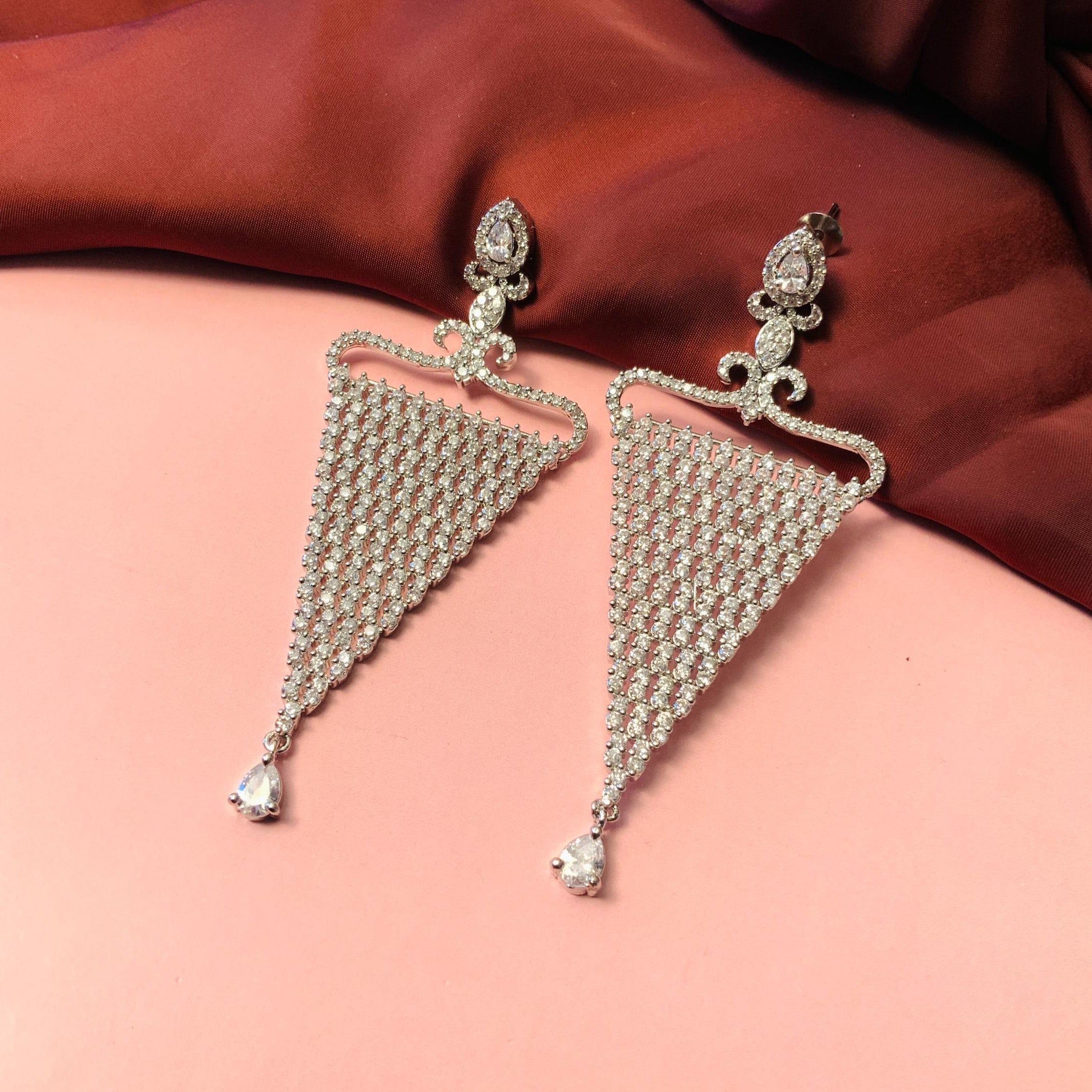 Attractive Contemporary Silver Plated American Diamond Drop Earrings - Abdesignsjewellery