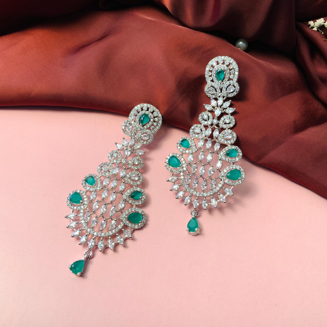 Cubic Zirconia Chandbali Silver Plated Earrings - Abdesignsjewellery