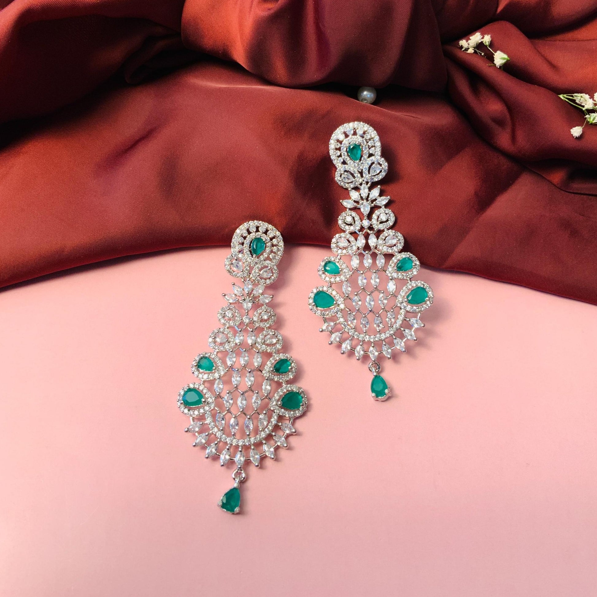 Cubic Zirconia Chandbali Silver Plated Earrings - Abdesignsjewellery