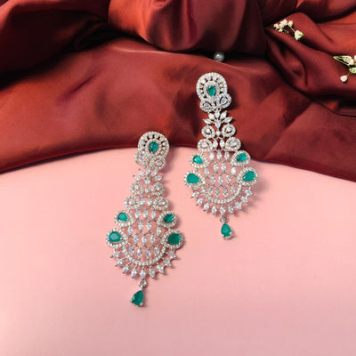 Cubic Zirconia Chandbali Silver Plated Earrings